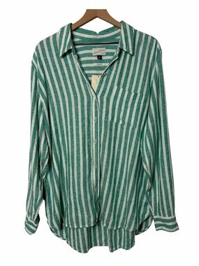 Universal Thread Green White Striped Blouse XL NWT